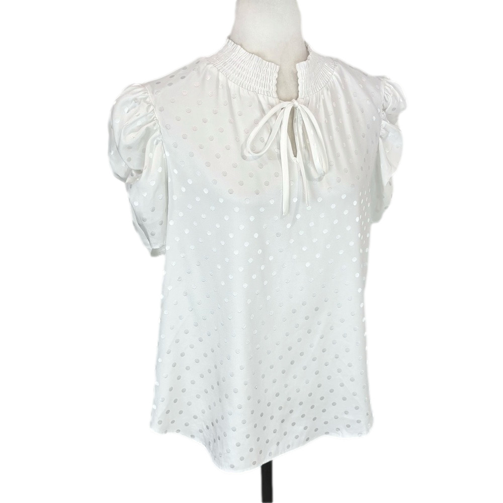 Chenault white polka-dot blouse